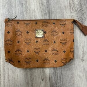 MCM Tan Toiletry Bag with Logo Pattern